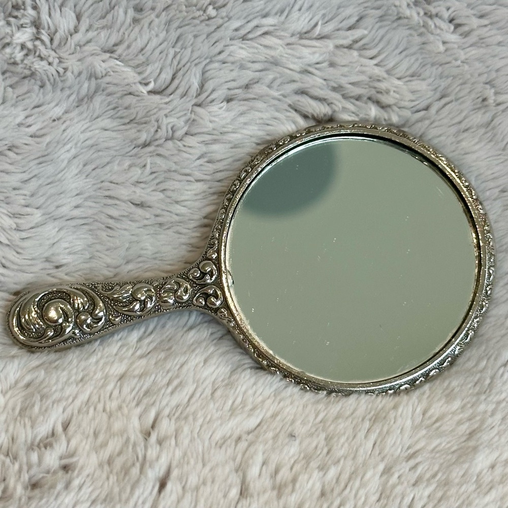 Vintage Antique Intricate Silver Vanity Mirror with Floral Design - Picture 10 of 12